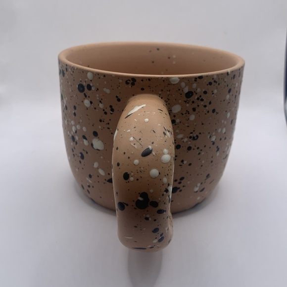 Mug speckled egg look black & white on Beige Mug w/ donut Handle Cup - Picture 3 of 7